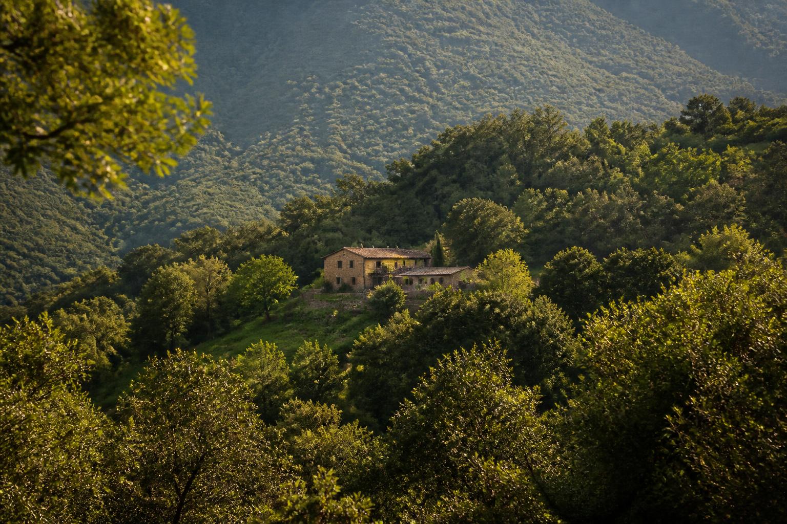 Restored stone farmhouse in the Baix Montseny forest